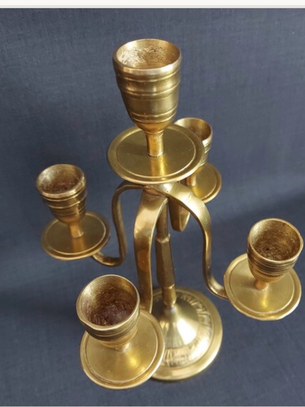 Vintage Brass 5-Arm Candelabra Candle Holder - Gold Finish